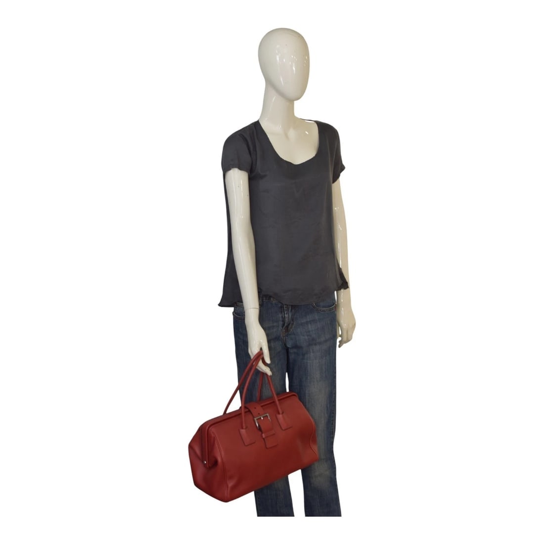 Prada Vintage Red Leather Doctor Bag Satchel frame top, double handle Handbag - 16