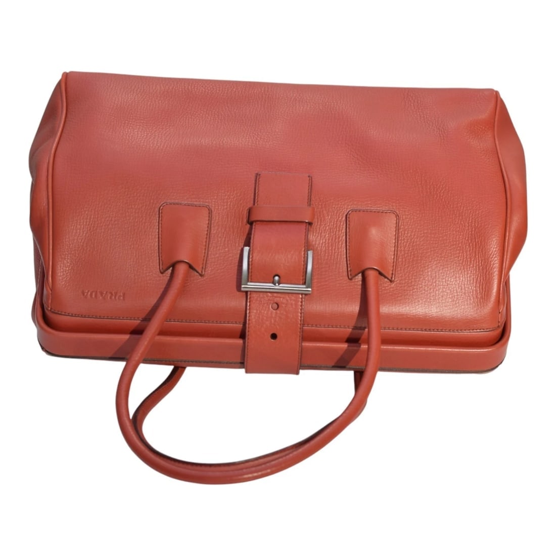 Prada Vintage Red Leather Doctor Bag Satchel frame top, double handle Handbag - 5