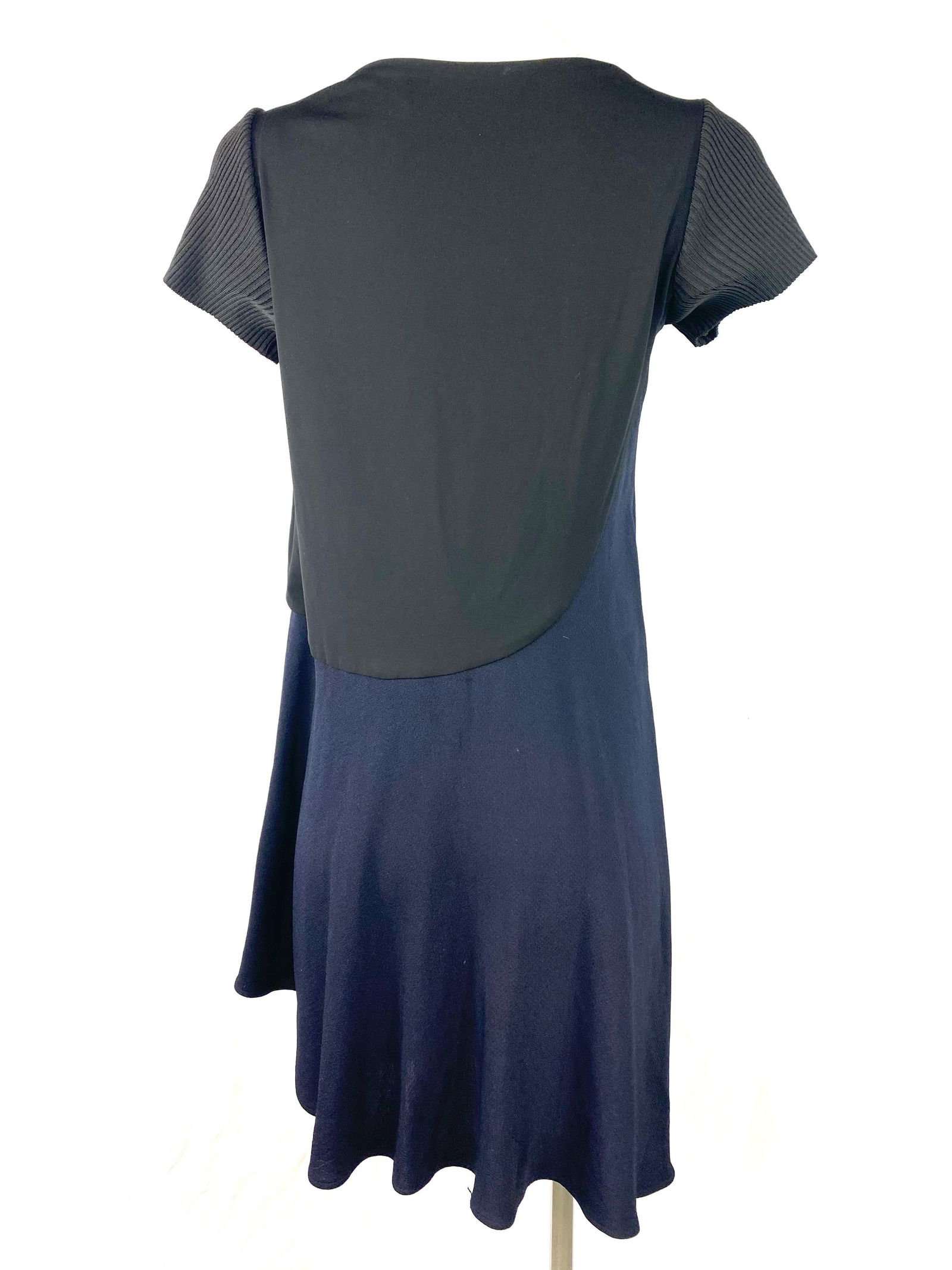 Balenciaga Paris Black and Navy Short Sleeves Dress, Size 40 - 11