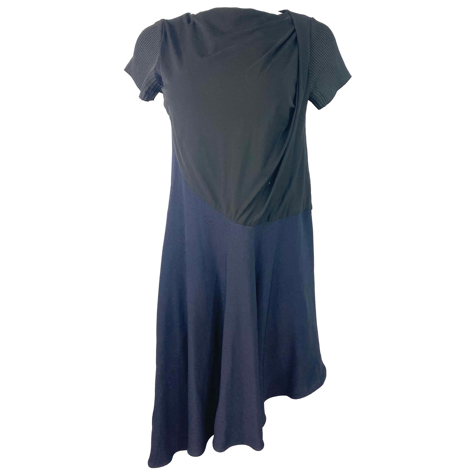 Balenciaga Paris Black and Navy Short Sleeves Dress, Size 40 - 7