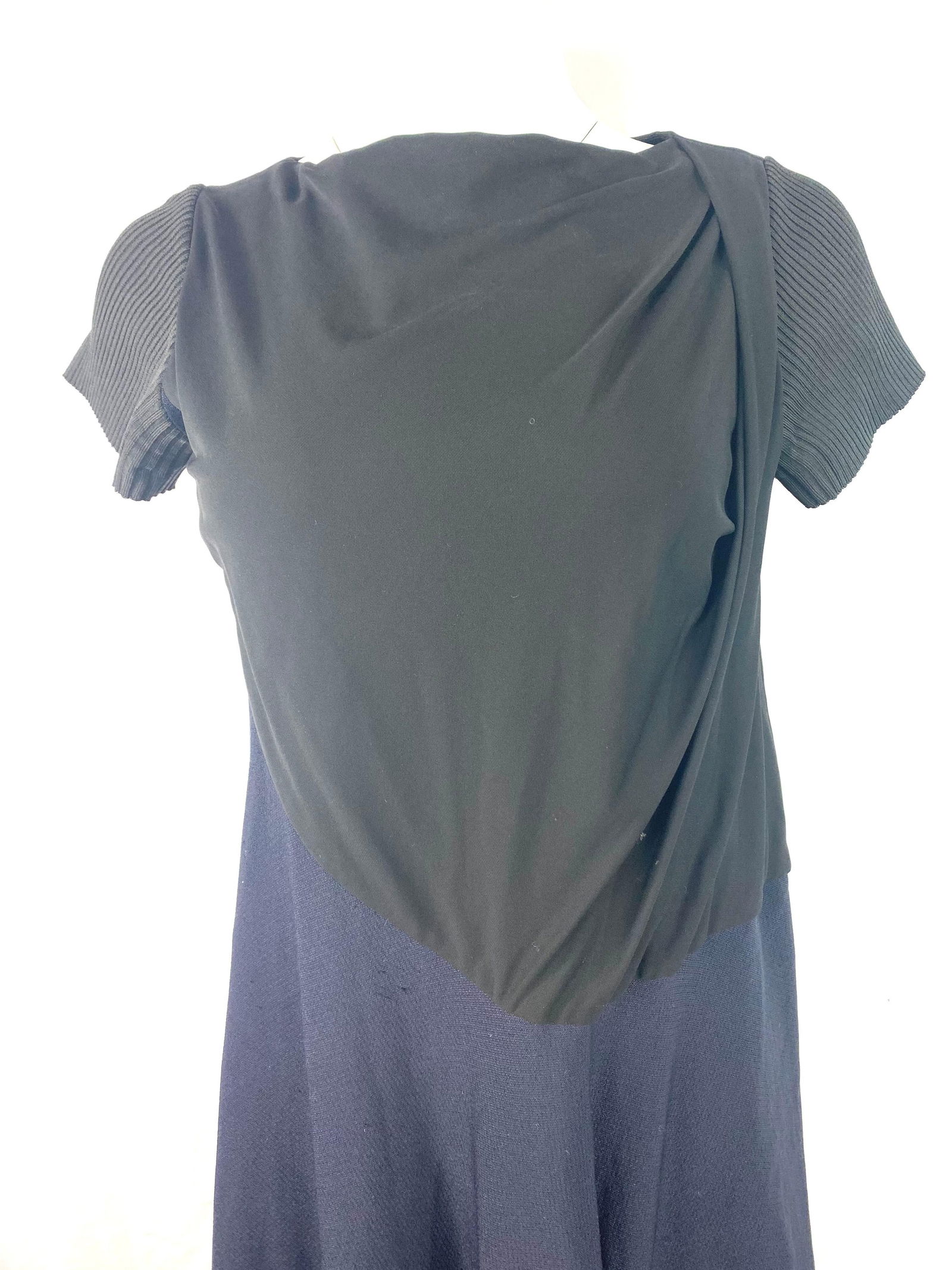 Balenciaga Paris Black and Navy Short Sleeves Dress, Size 40 - 8