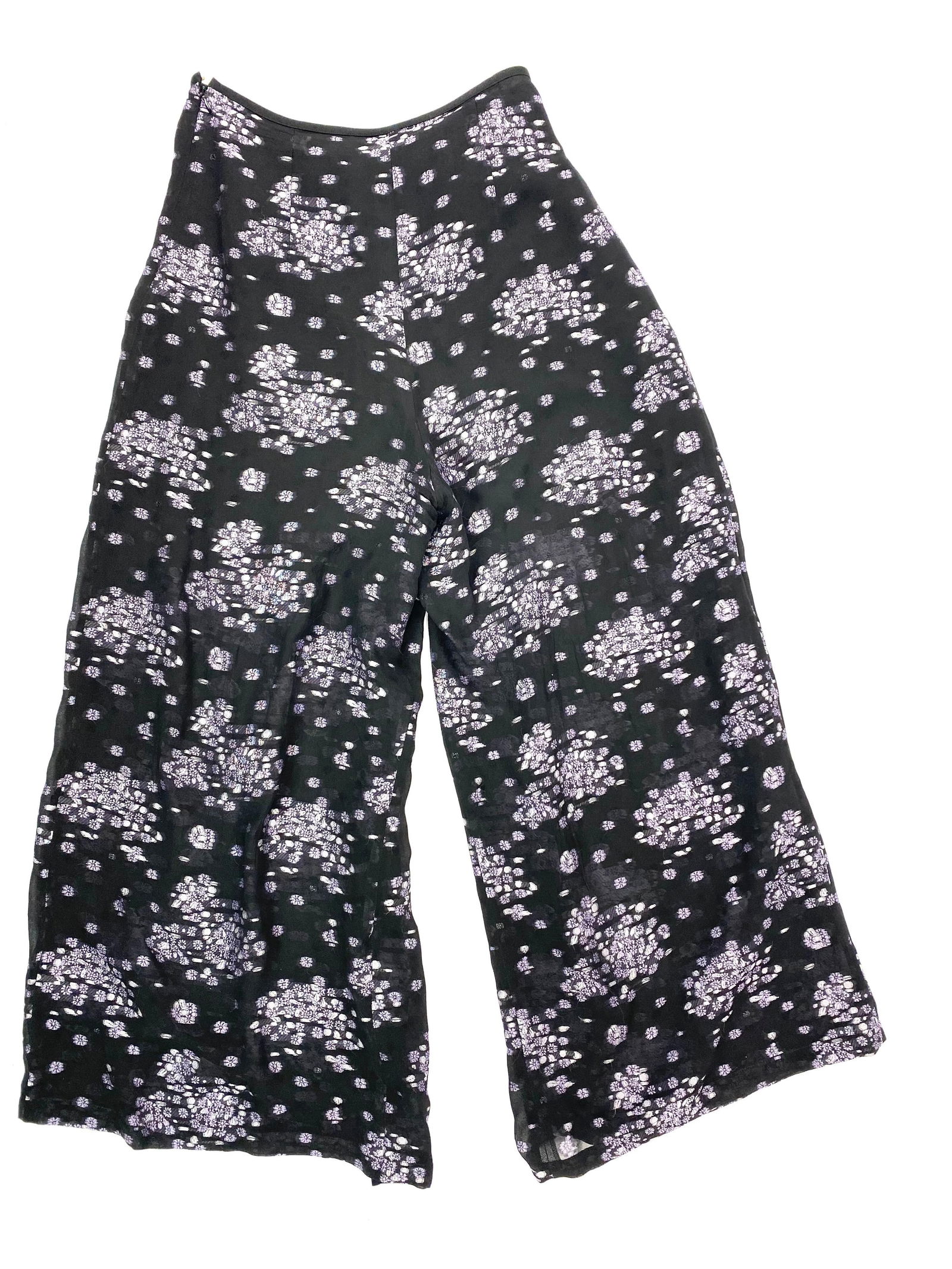 Vintage Black and Purple Floral Flare Pants, Size 2 - 11