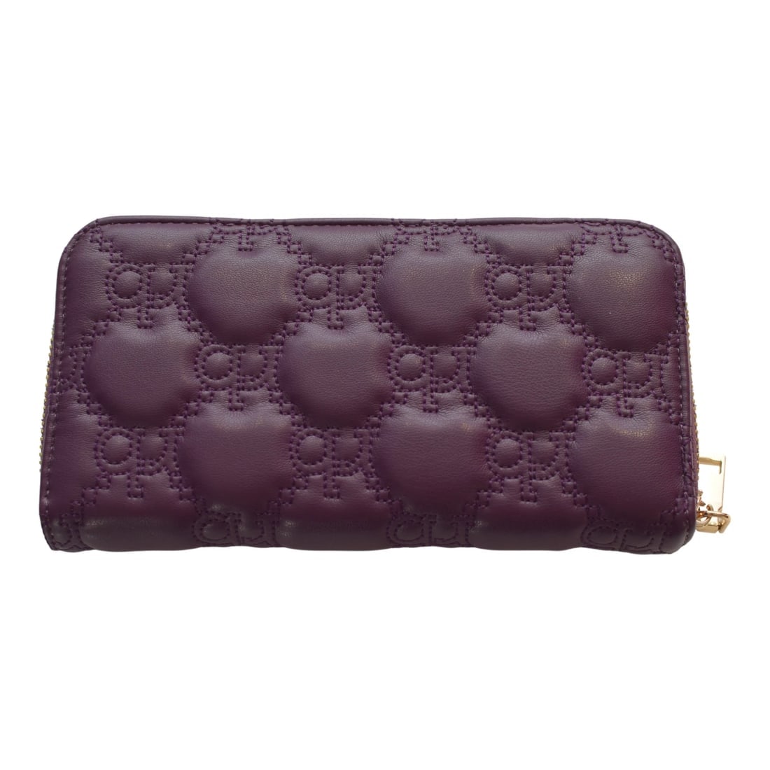 Roccobarocco Purple Quilted Leather Zip Wallet Gold Logo Long Purse New - 2