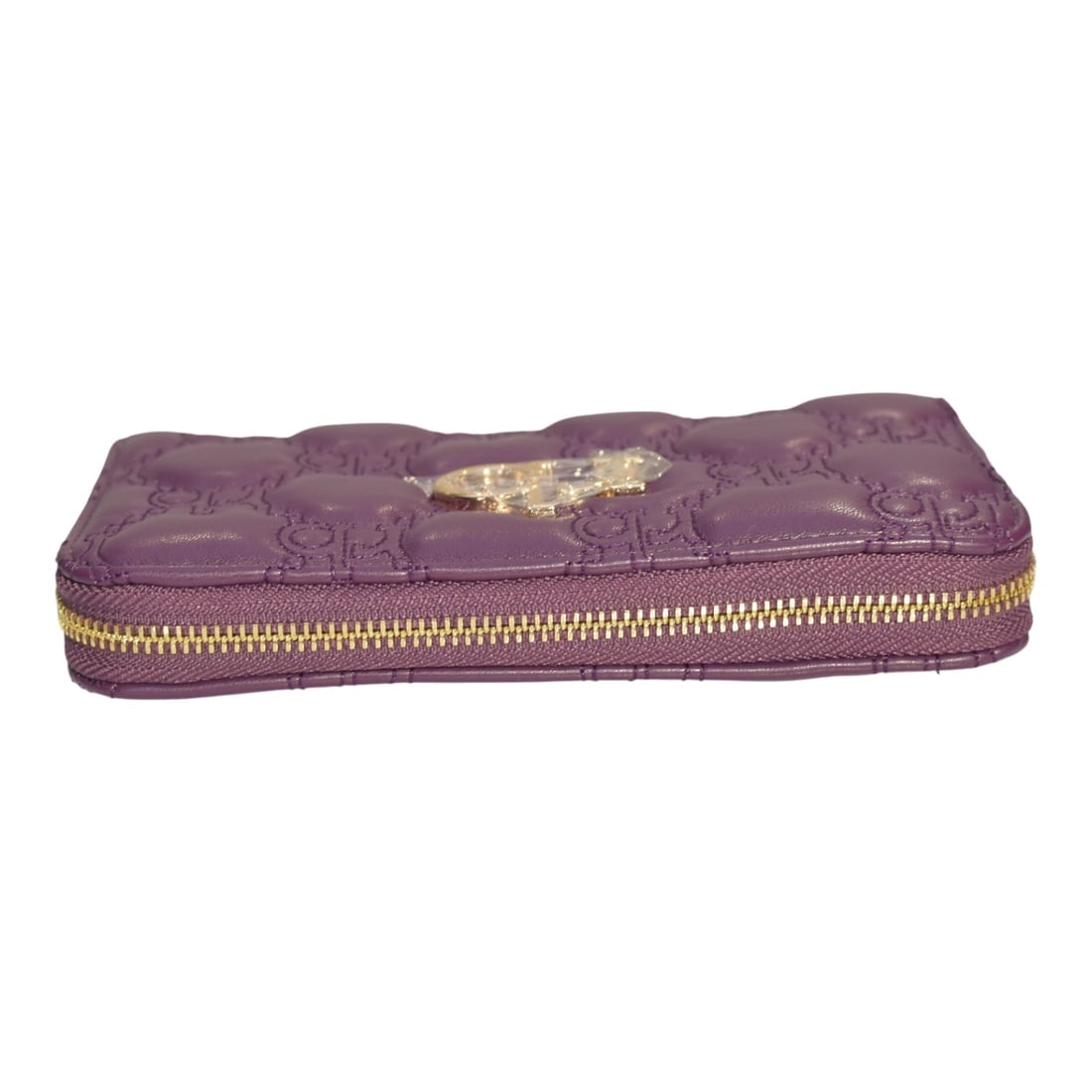 Roccobarocco Purple Quilted Leather Zip Wallet Gold Logo Long Purse New - 3