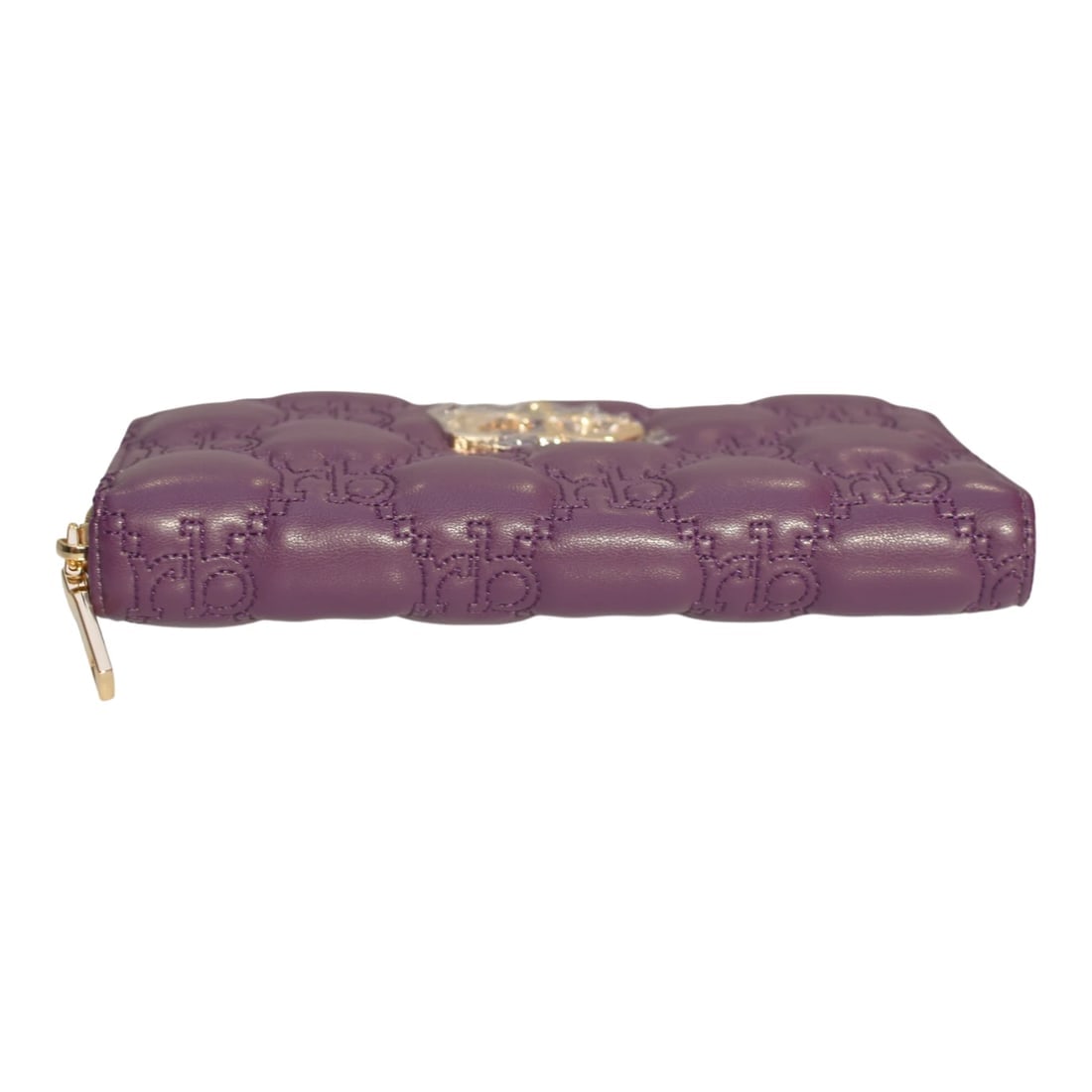 Roccobarocco Purple Quilted Leather Zip Wallet Gold Logo Long Purse New - 6