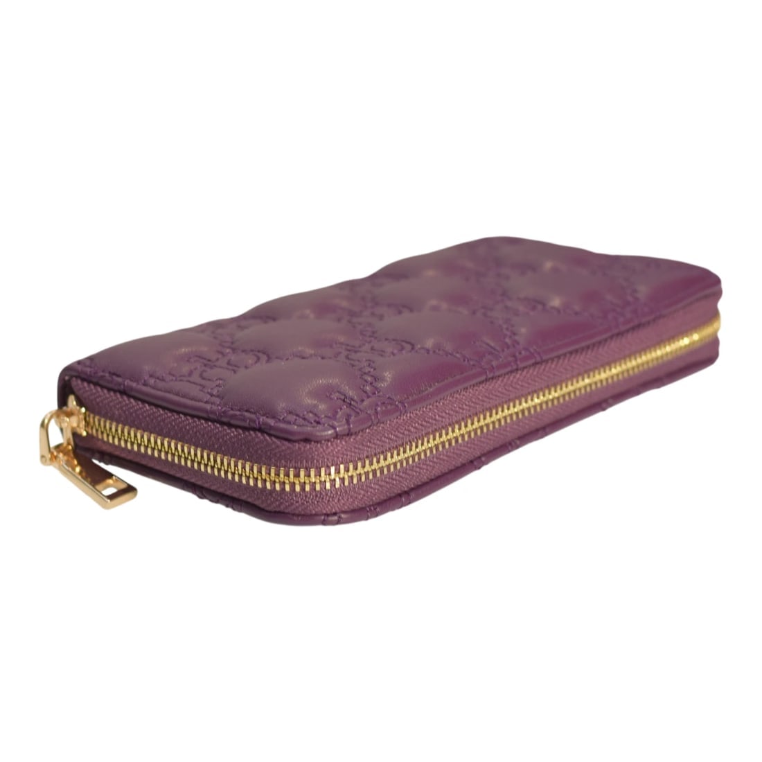 Roccobarocco Purple Quilted Leather Zip Wallet Gold Logo Long Purse New - 7