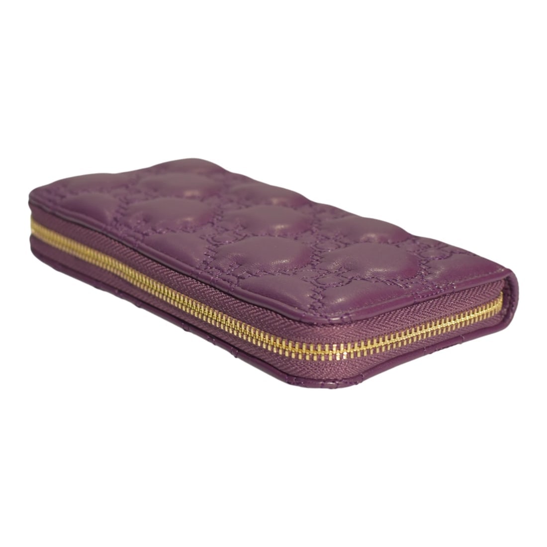 Roccobarocco Purple Quilted Leather Zip Wallet Gold Logo Long Purse New - 8