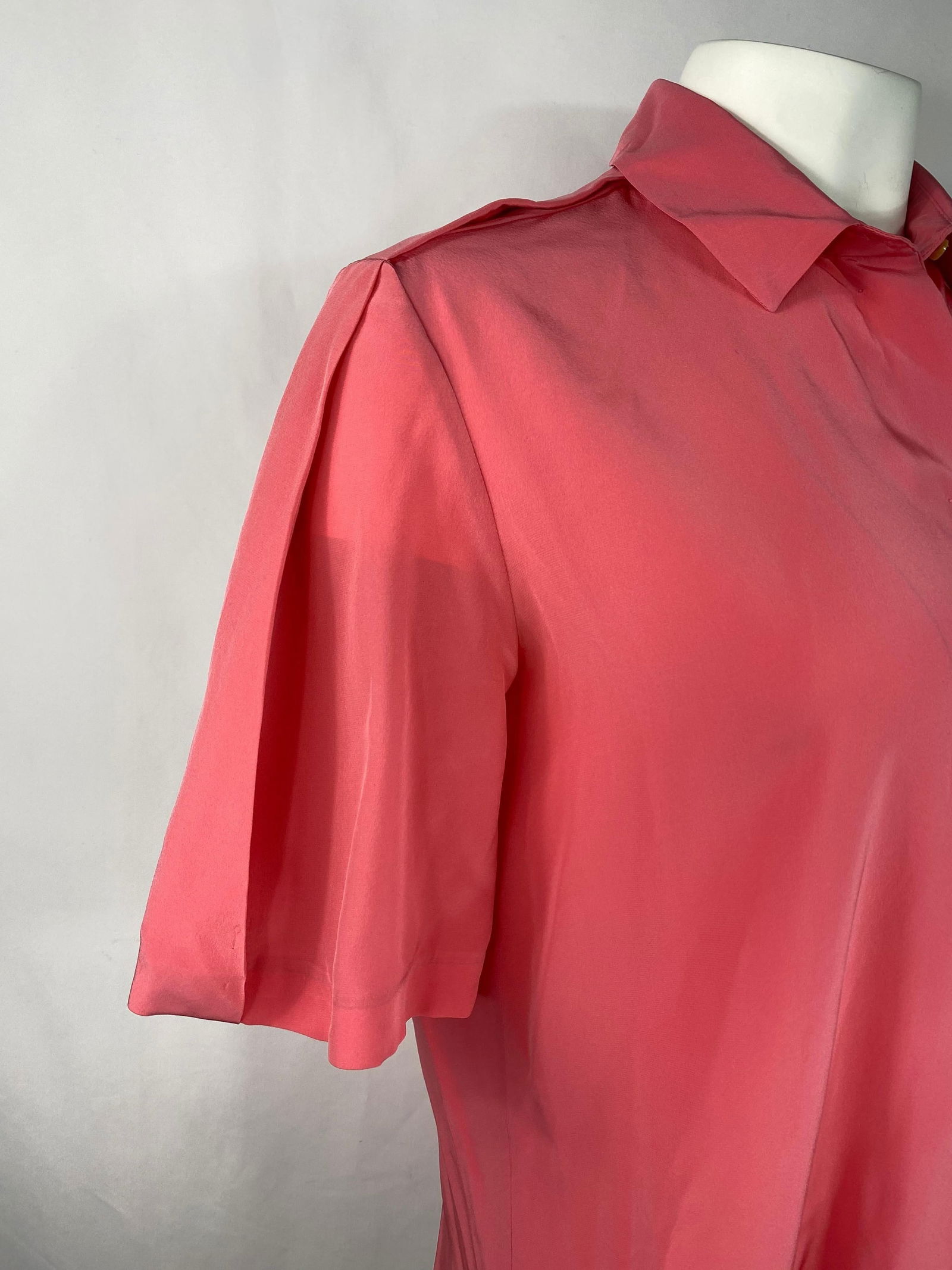 Balenciaga Paris Pink Coral Silk Short Sleeves Blouse Top Size 40 - 11