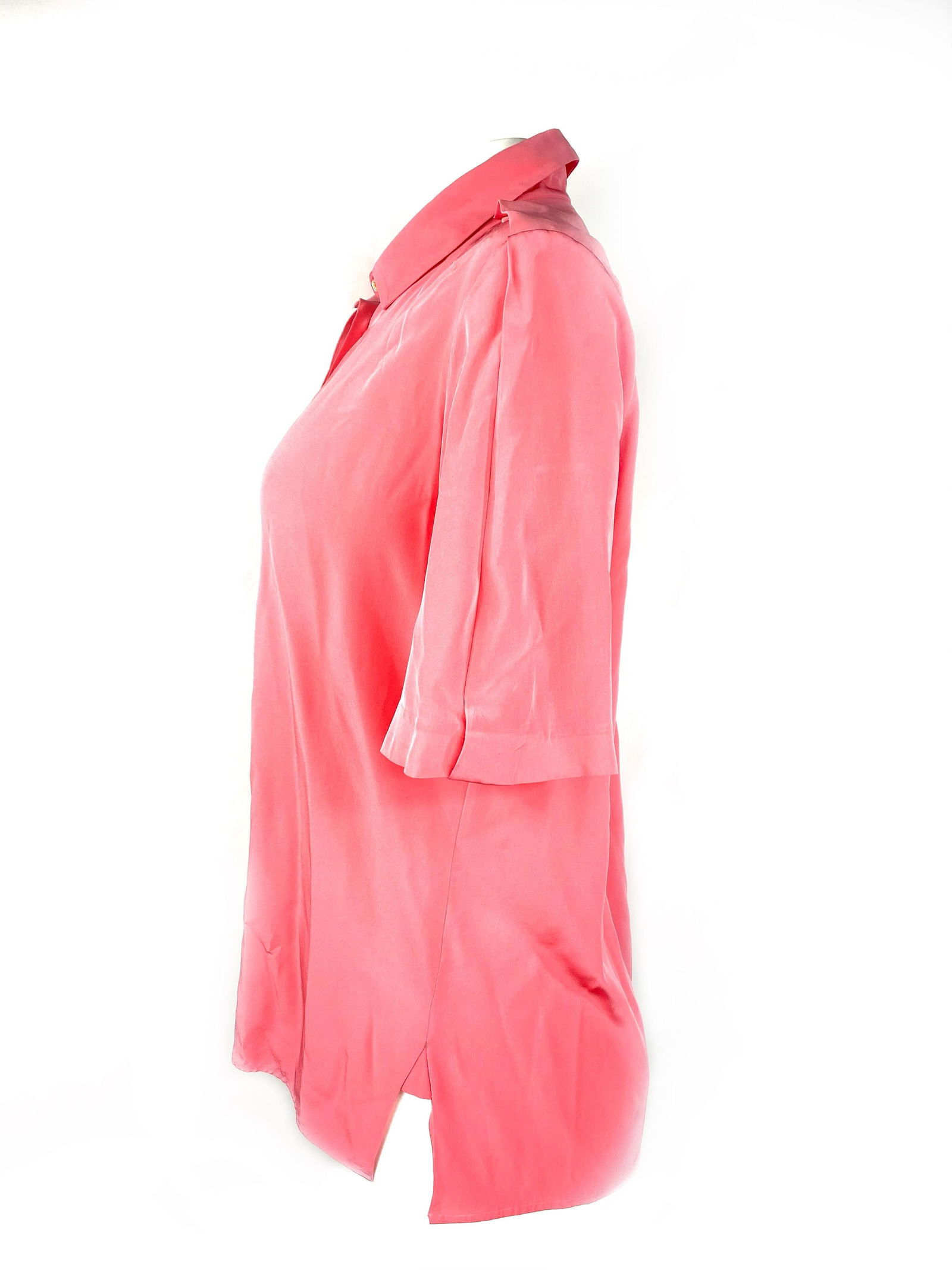Balenciaga Paris Pink Coral Silk Short Sleeves Blouse Top Size 40 - 17