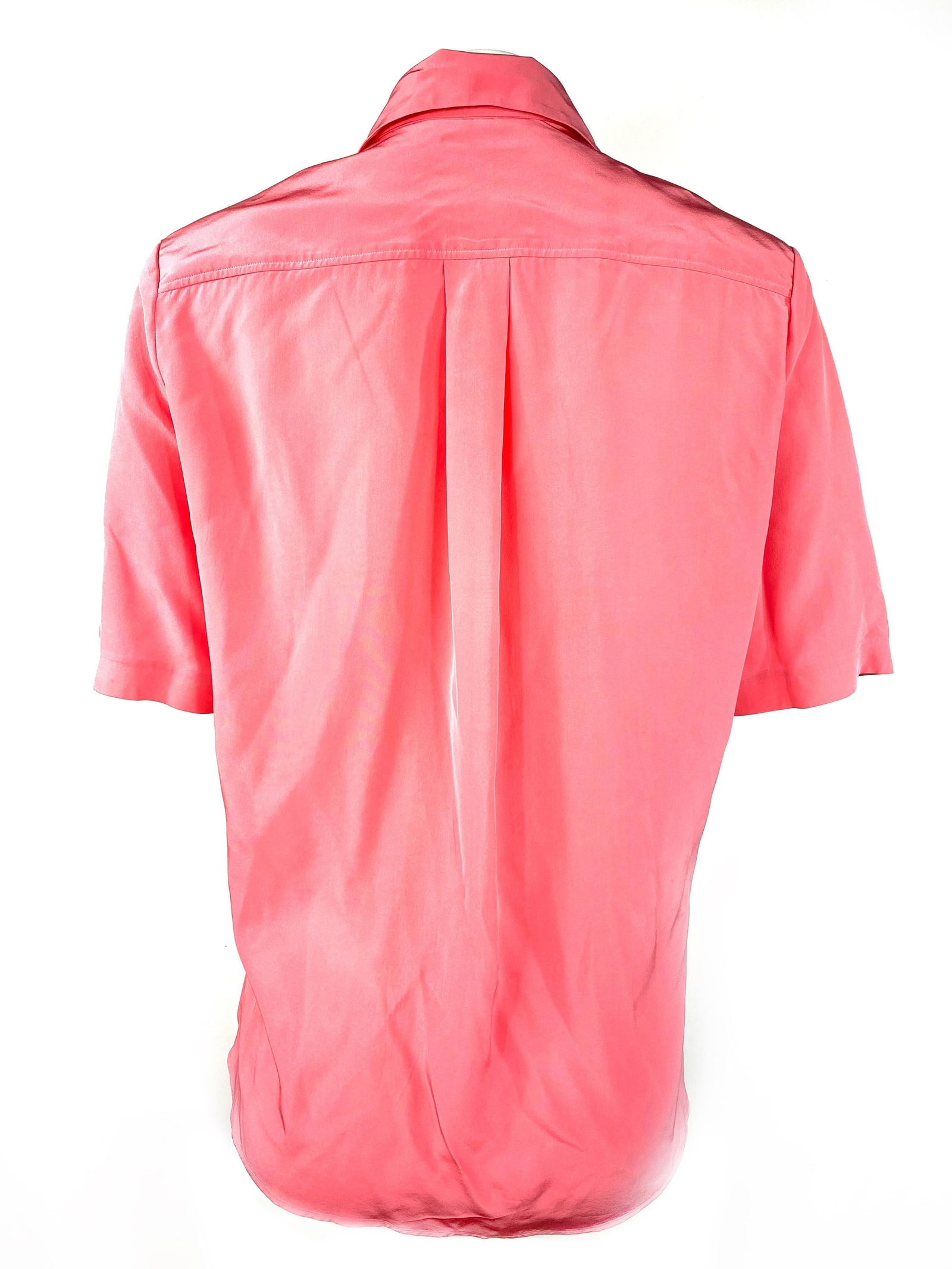 Balenciaga Paris Pink Coral Silk Short Sleeves Blouse Top Size 40 - 19