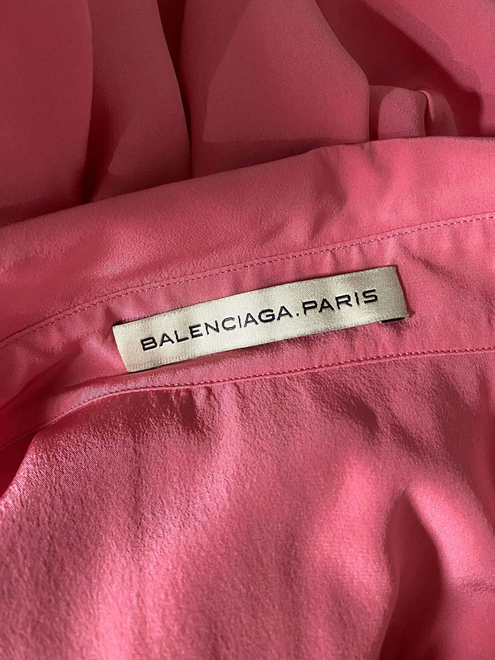 Balenciaga Paris Pink Coral Silk Short Sleeves Blouse Top Size 40 - 4