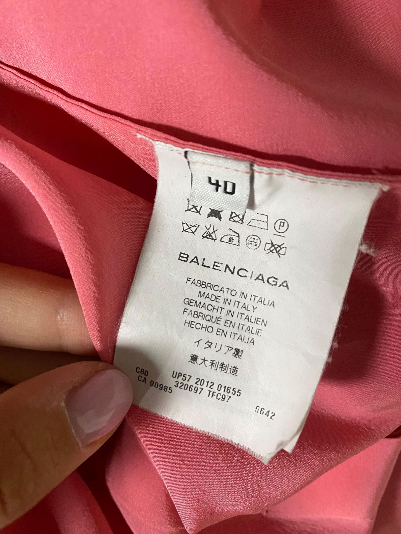 Balenciaga Paris Pink Coral Silk Short Sleeves Blouse Top Size 40 - 5