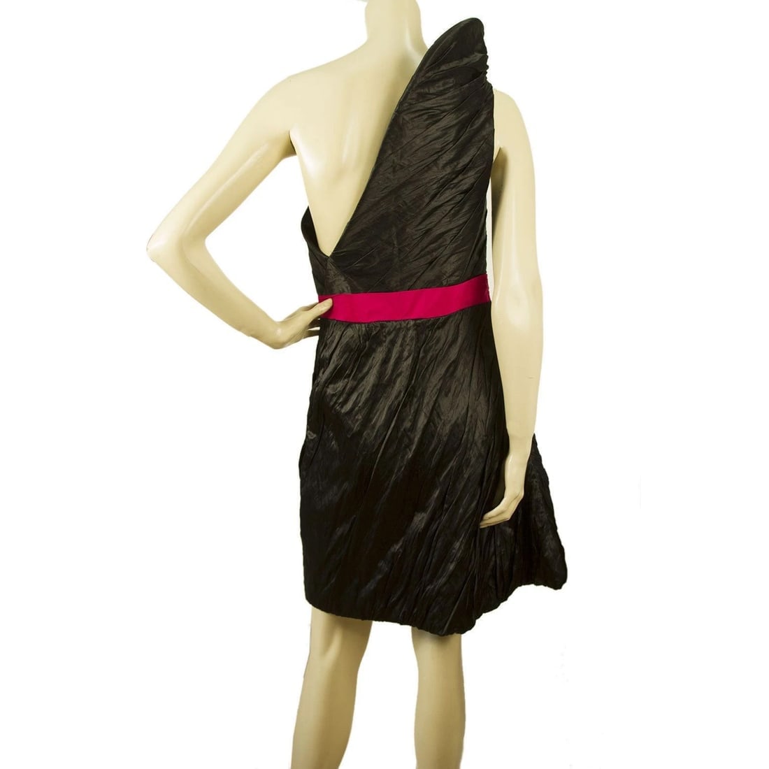 Unique Boutique Black Fuchsia Belt One Shoulder Draped Mini Dress size 2 - 2