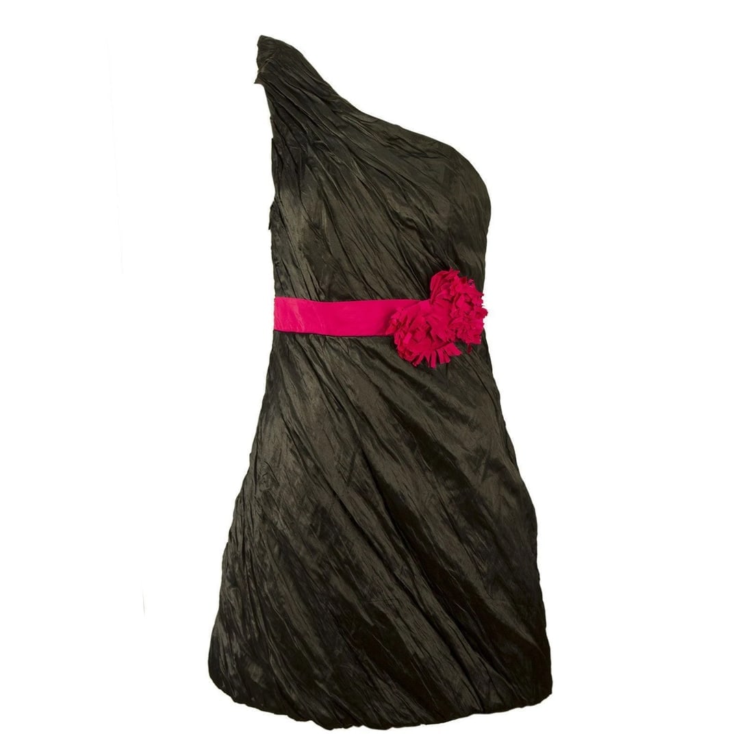 Unique Boutique Black Fuchsia Belt One Shoulder Draped Mini Dress size 2 - 5