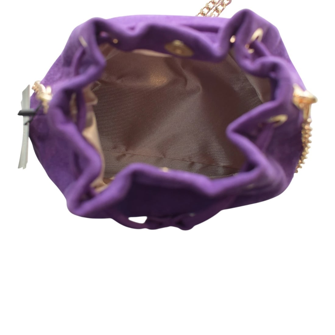 Purple Suede Mini Bucket Bag with Gold Chain – Made in Greece – NEW with Tags - 11