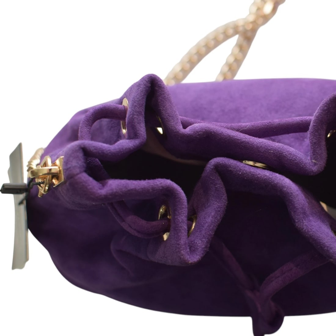 Purple Suede Mini Bucket Bag with Gold Chain – Made in Greece – NEW with Tags - 12