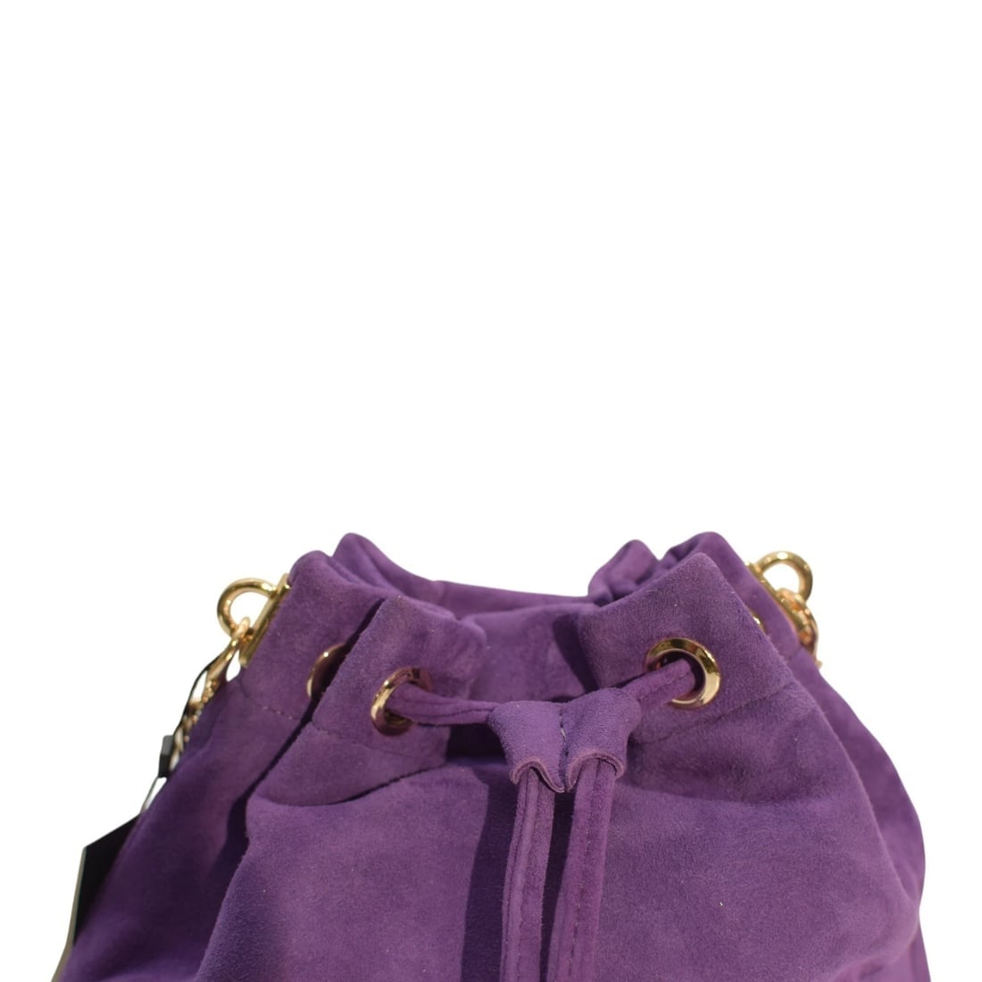 Purple Suede Mini Bucket Bag with Gold Chain – Made in Greece – NEW with Tags - 13