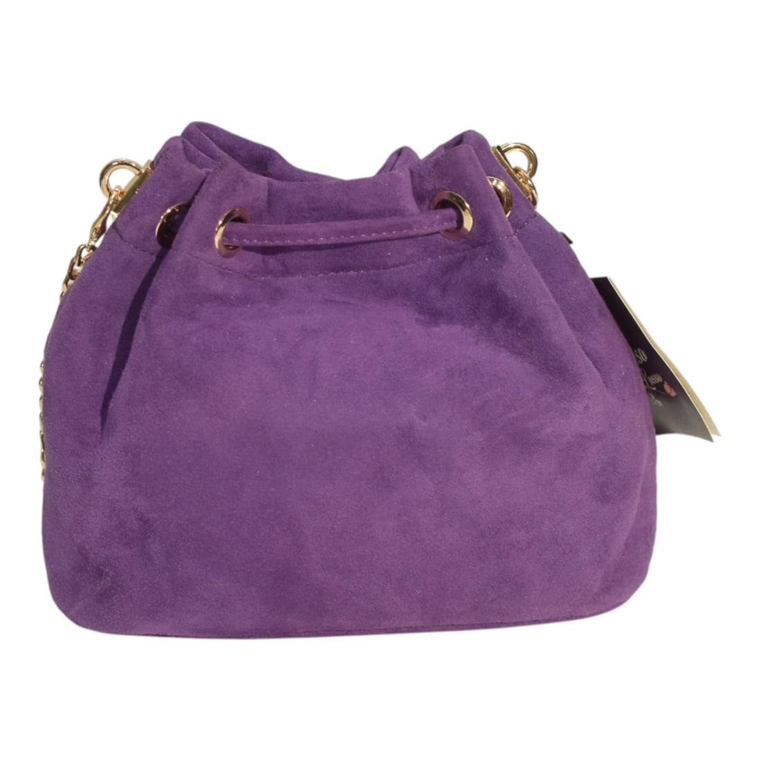 Purple Suede Mini Bucket Bag with Gold Chain – Made in Greece – NEW with Tags - 2