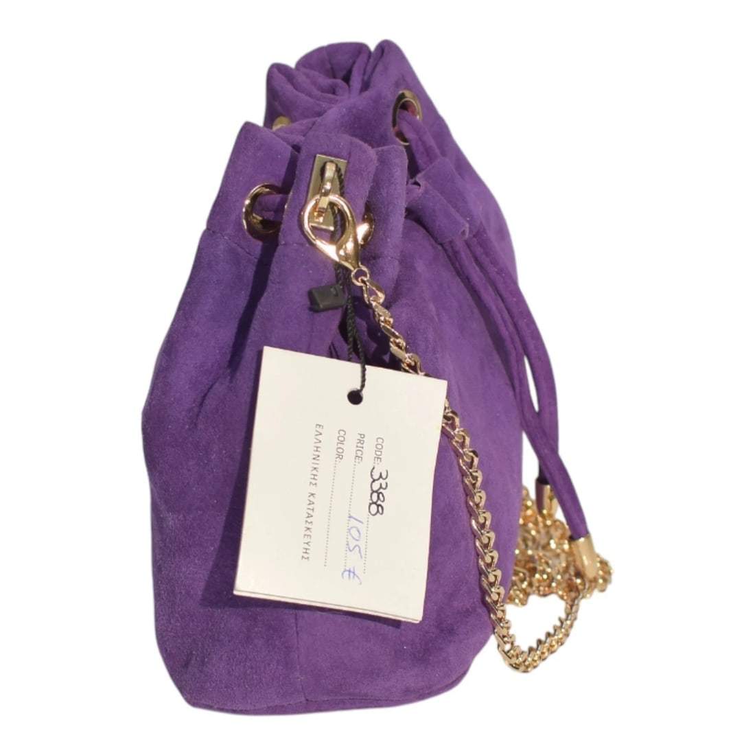 Purple Suede Mini Bucket Bag with Gold Chain – Made in Greece – NEW with Tags - 3