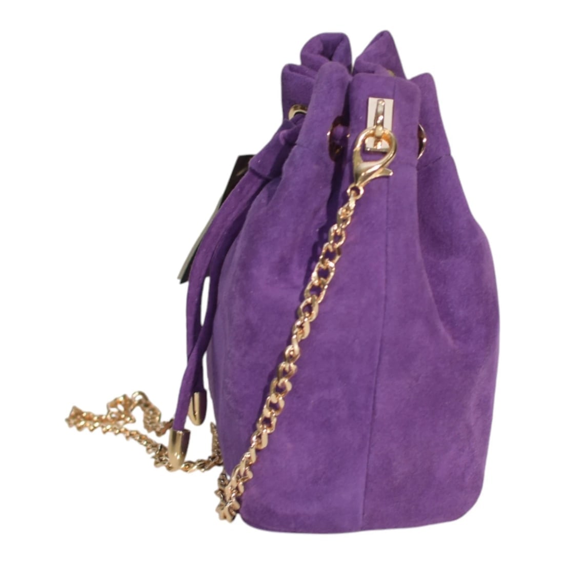 Purple Suede Mini Bucket Bag with Gold Chain – Made in Greece – NEW with Tags - 4