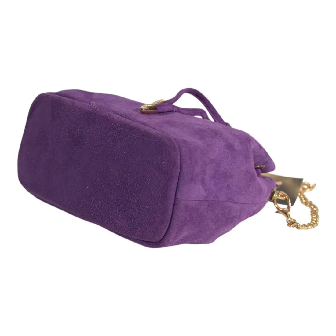Purple Suede Mini Bucket Bag with Gold Chain – Made in Greece – NEW with Tags - 8