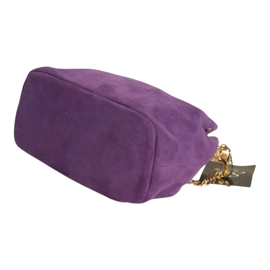 Purple Suede Mini Bucket Bag with Gold Chain – Made in Greece – NEW with Tags - 9