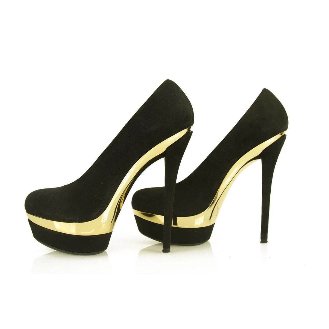 RODO Black Suede Gold Platform Pumps Stiletto Heel sz 36.5 Shoes w. Box - 4