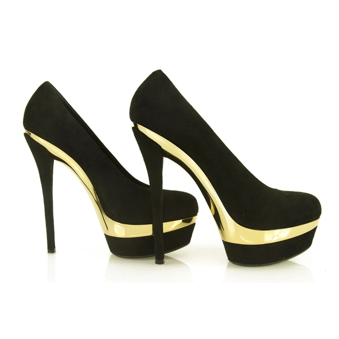 RODO Black Suede Gold Platform Pumps Stiletto Heel sz 36.5 Shoes w. Box - 5