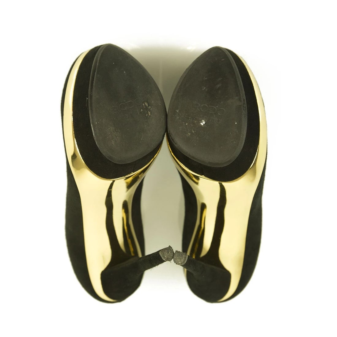 RODO Black Suede Gold Platform Pumps Stiletto Heel sz 36.5 Shoes w. Box - 7
