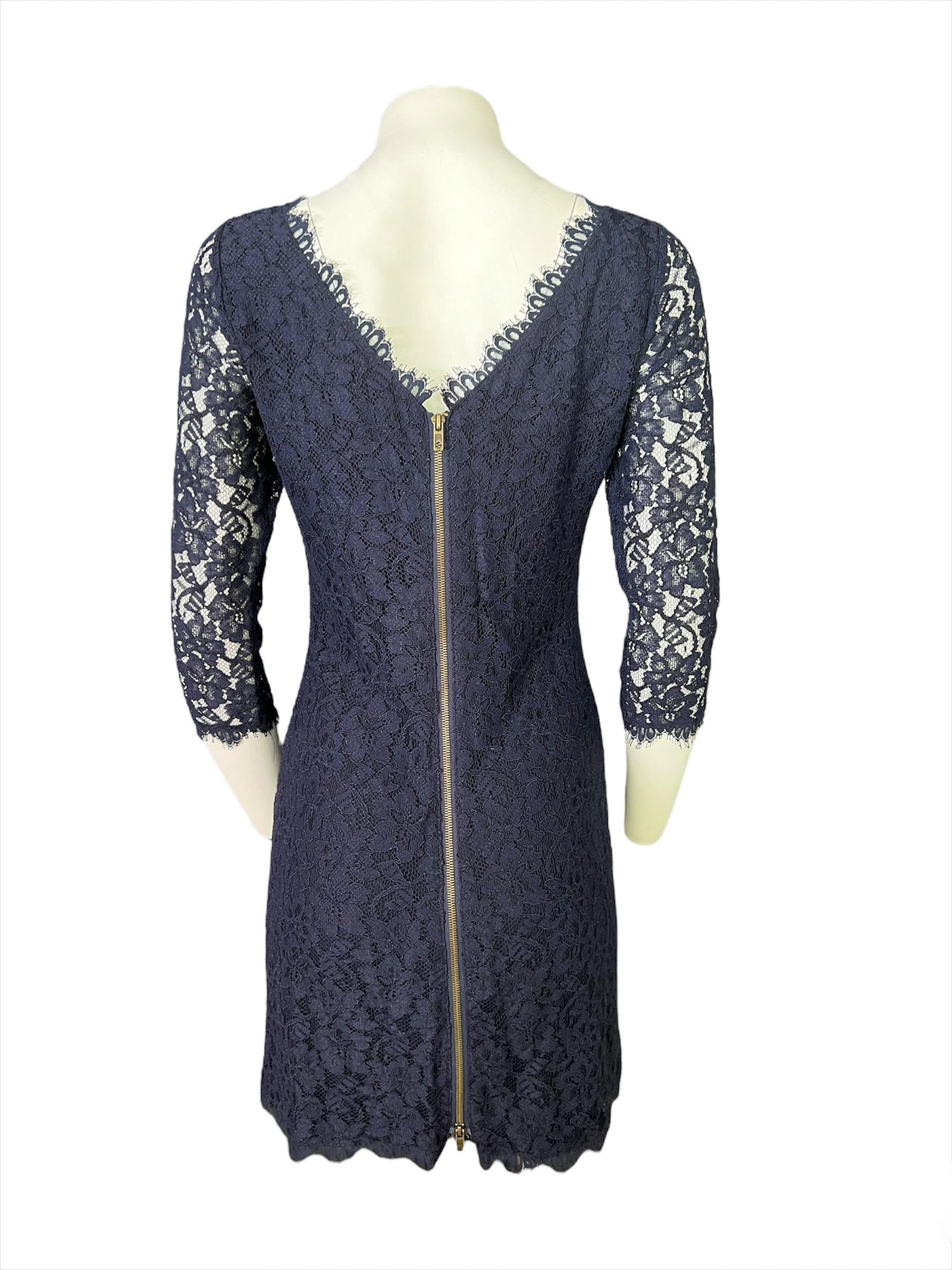 Diane von Fürstenberg Navy Lace Mini Dress, Size 8 - 11