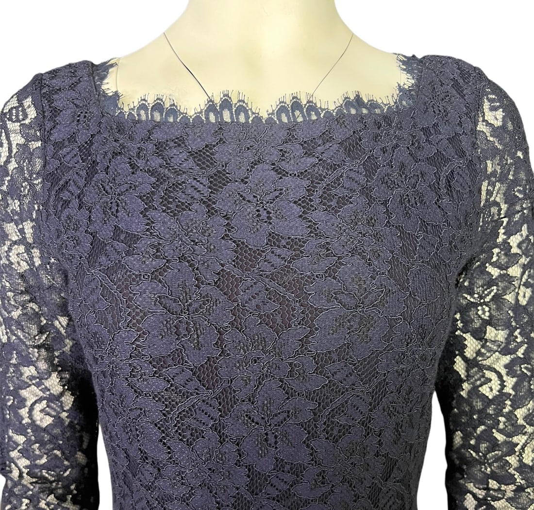 Diane von Fürstenberg Navy Lace Mini Dress, Size 8 - 19