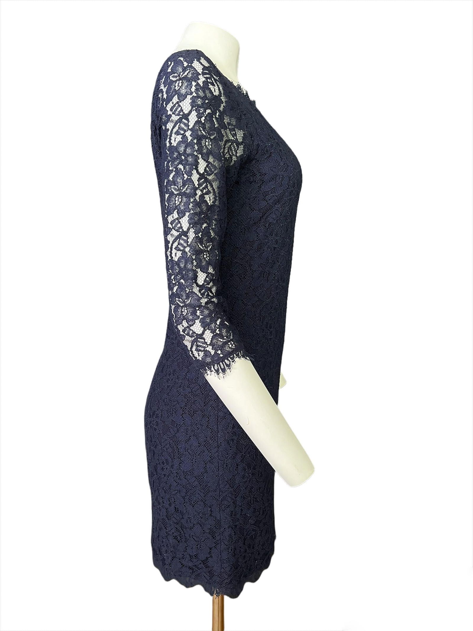 Diane von Fürstenberg Navy Lace Mini Dress, Size 8 - 9