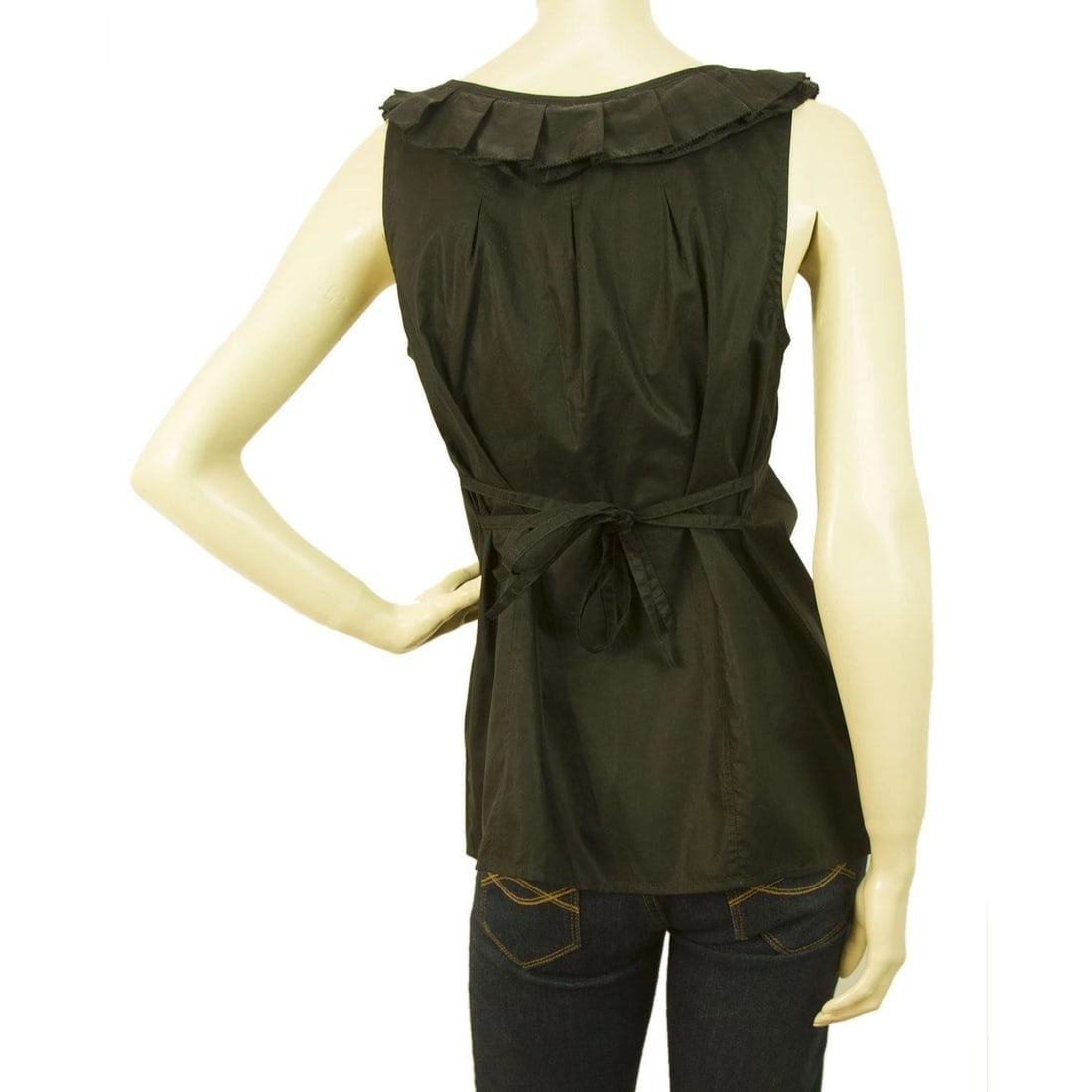 Juicy Couture Black Ruffled Cotton Tank Vest Blouse Top w. Gold Buttons - Size 4 - 2