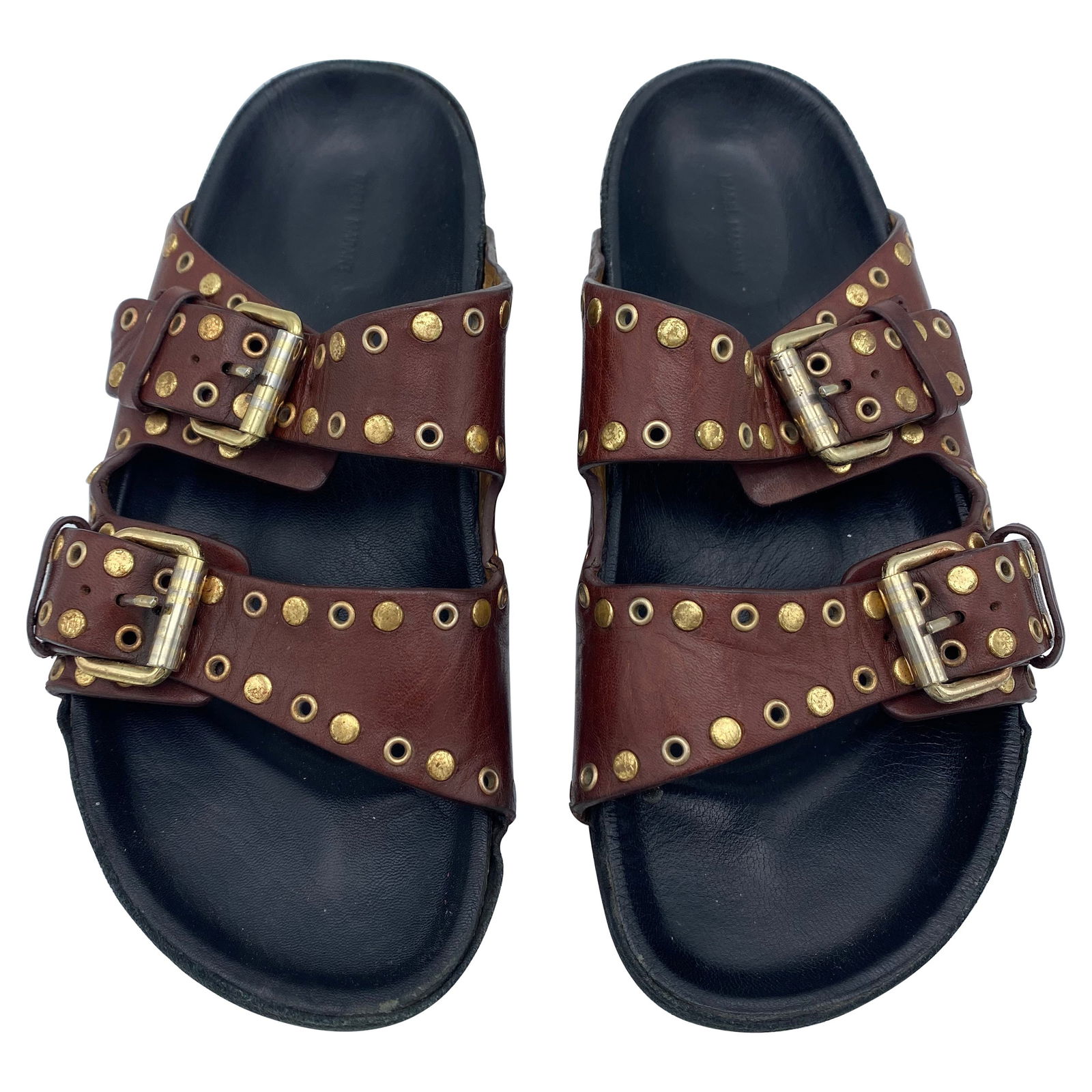 Isabel Marant Lennyo Grommet Leather Slides Sandals, Size - 16