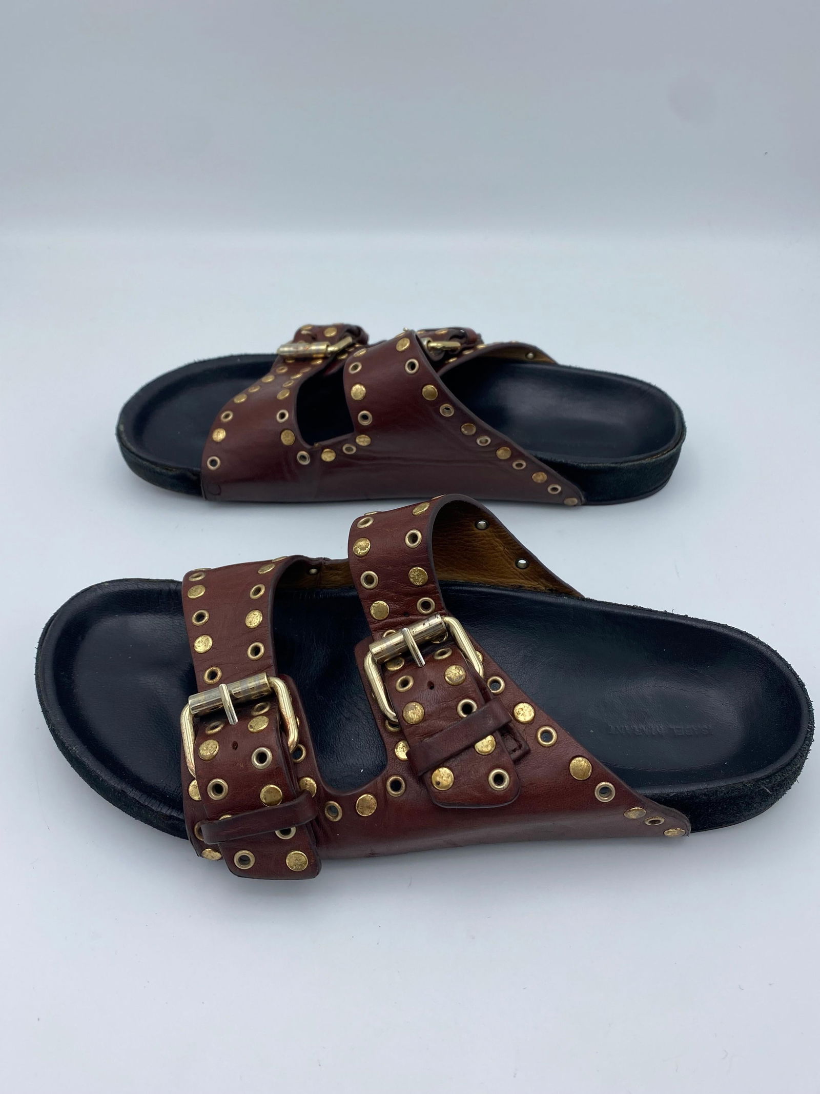 Isabel Marant Lennyo Grommet Leather Slides Sandals, Size - 20