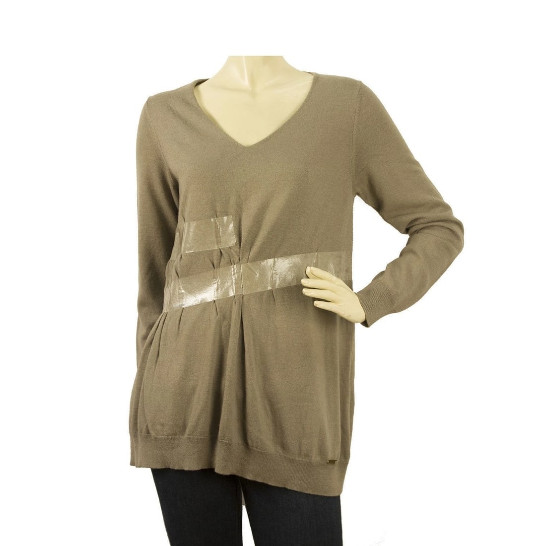 Atos Lombardini Taupe Oversized Wool Knit Top Long Sleeve Sweater wιth tape fx: Title:Atos Lombardini Taupe Oversized Wool Knit Top Long Sleeve Sweater wιth tape fxDescription:Atos Lombardini Taupe Oversized Wool Knit Top Long Sleeve Sweater wιth tape fx Atos