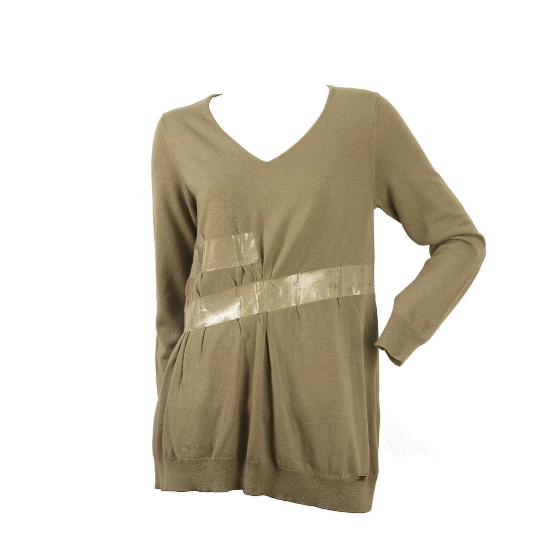 Atos Lombardini Taupe Oversized Wool Knit Top Long Sleeve Sweater wιth tape fx - 5