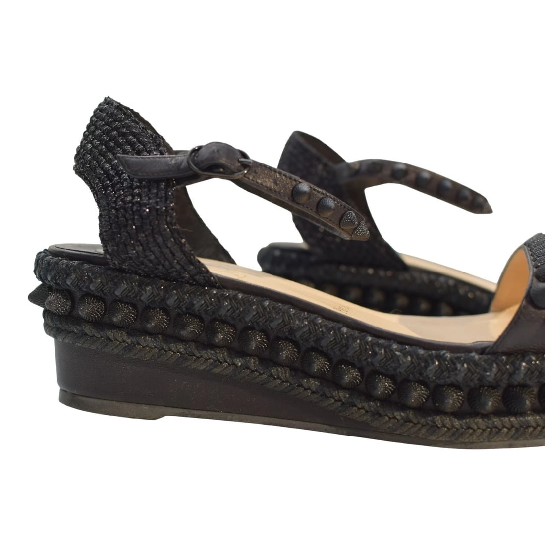 Christian Louboutin Black Leather Madmonica 60 Spiked Espadrille Sandals Size 9 - 11