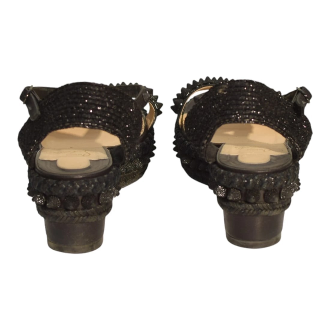 Christian Louboutin Black Leather Madmonica 60 Spiked Espadrille Sandals Size 9 - 4