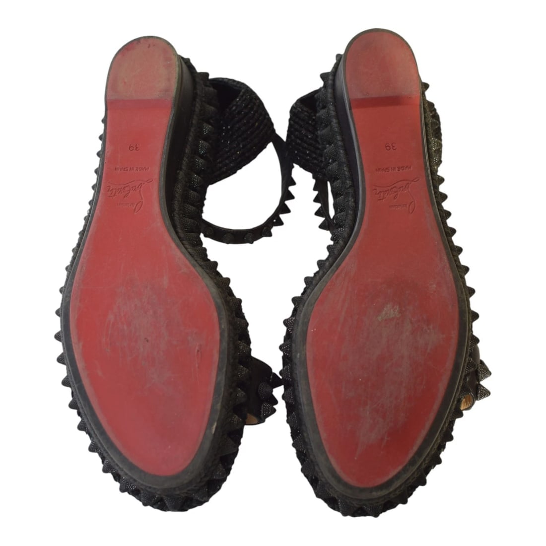 Christian Louboutin Black Leather Madmonica 60 Spiked Espadrille Sandals Size 9 - 5