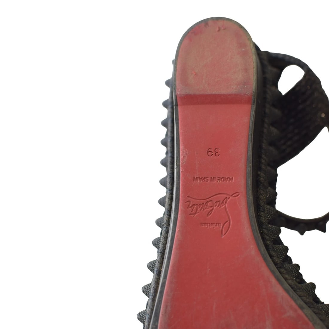 Christian Louboutin Black Leather Madmonica 60 Spiked Espadrille Sandals Size 9 - 6