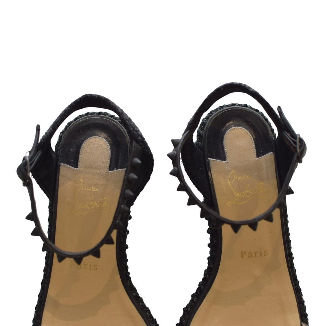 Christian Louboutin Black Leather Madmonica 60 Spiked Espadrille Sandals Size 9 - 7