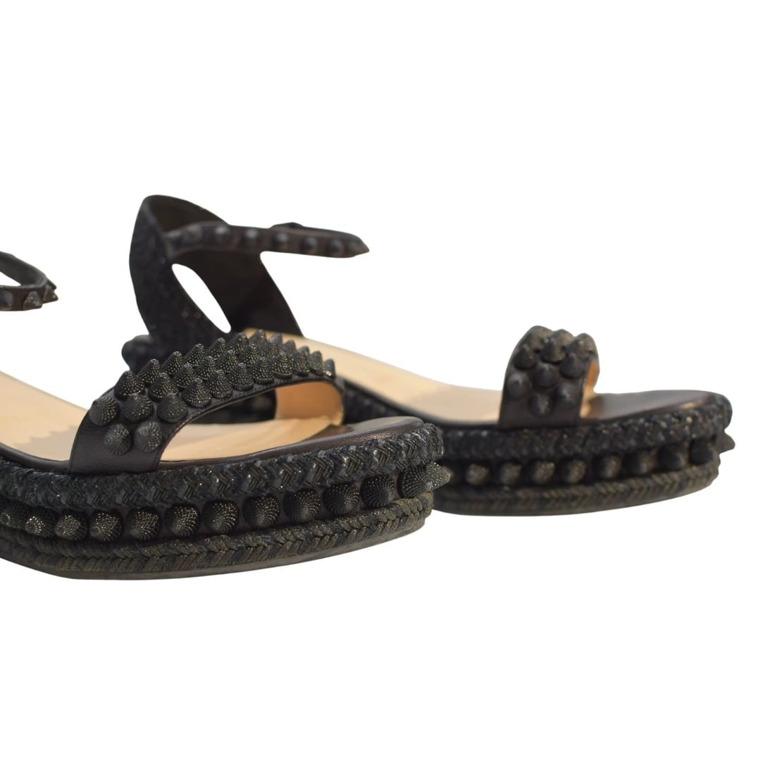 Christian Louboutin Black Leather Madmonica 60 Spiked Espadrille Sandals Size 9 - 8