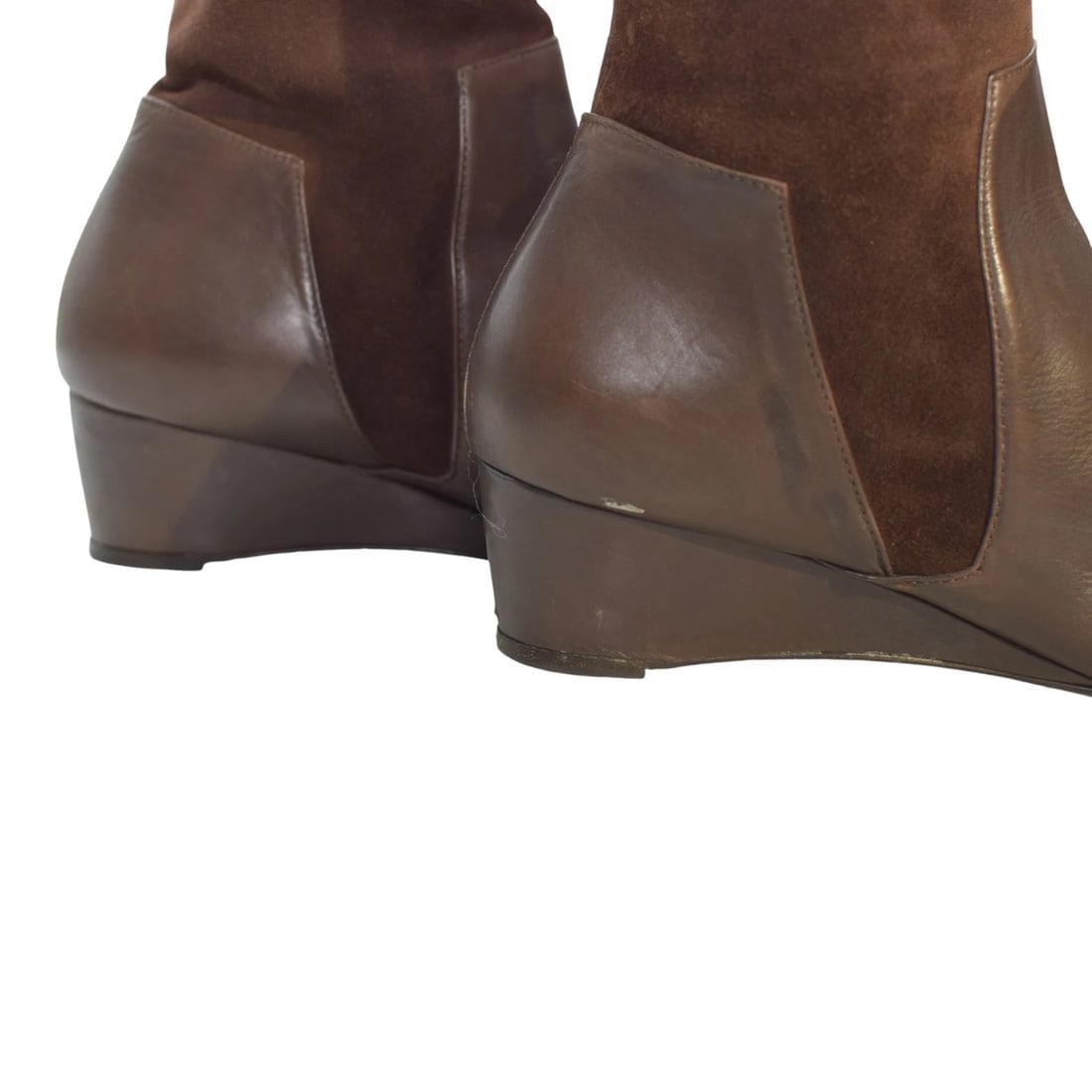 Fratelli Rossetti Brown Suede & Leather Knee-High Wedge Heel Boots sz 11, IT 41 - 11