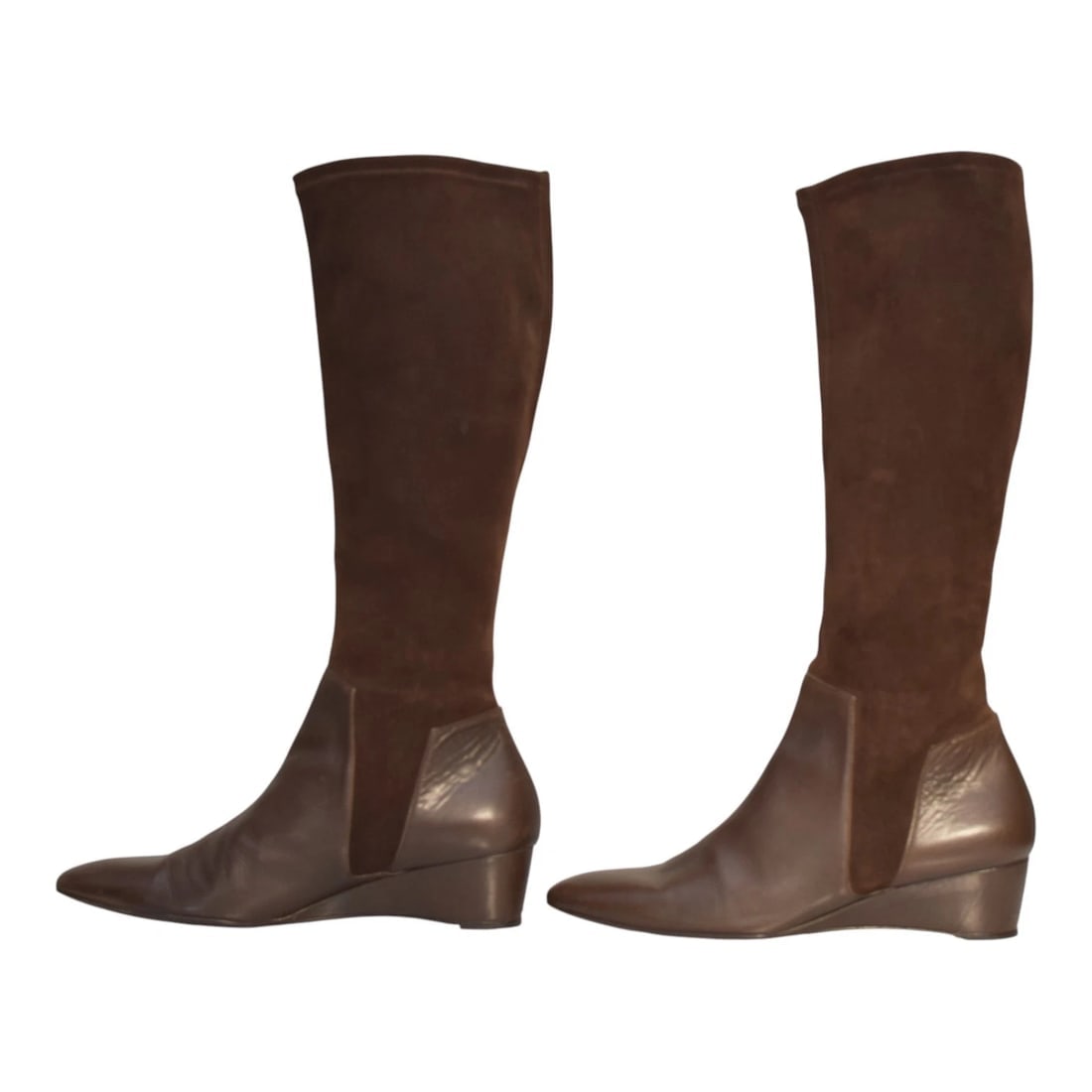 Fratelli Rossetti Brown Suede & Leather Knee-High Wedge Heel Boots sz 11, IT 41 - 5