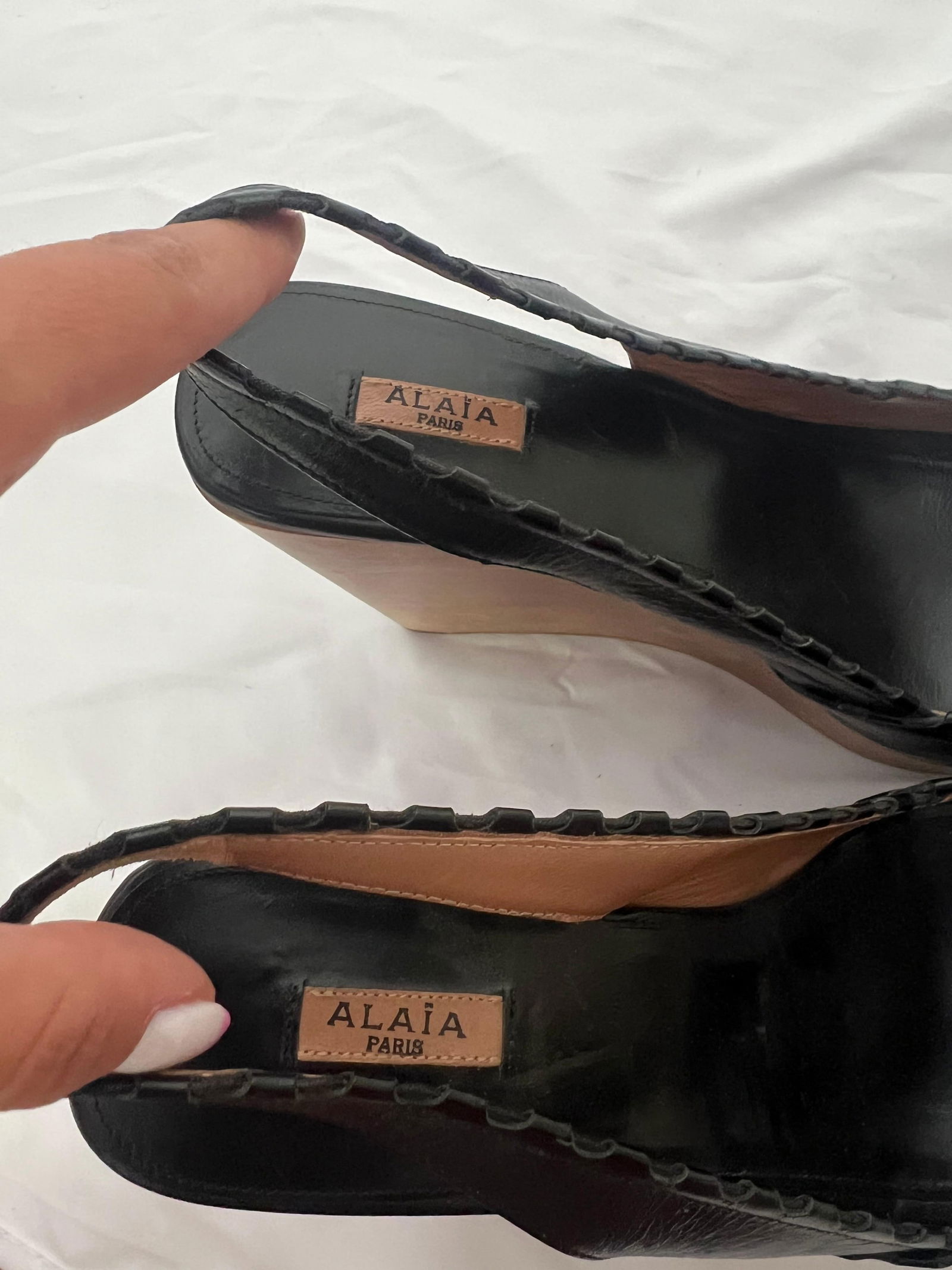 Alaia Paris Leather and Wood Platform Wedge Sandals, Size 40 - 13
