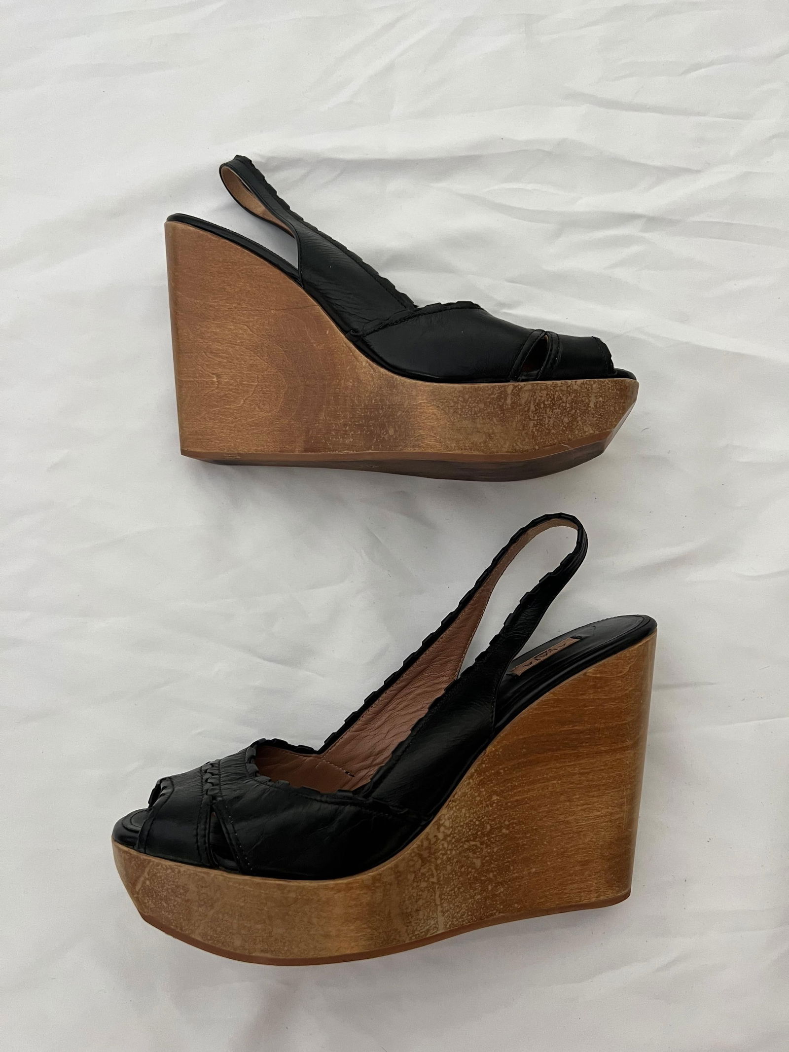 Alaia Paris Leather and Wood Platform Wedge Sandals, Size 40 - 7