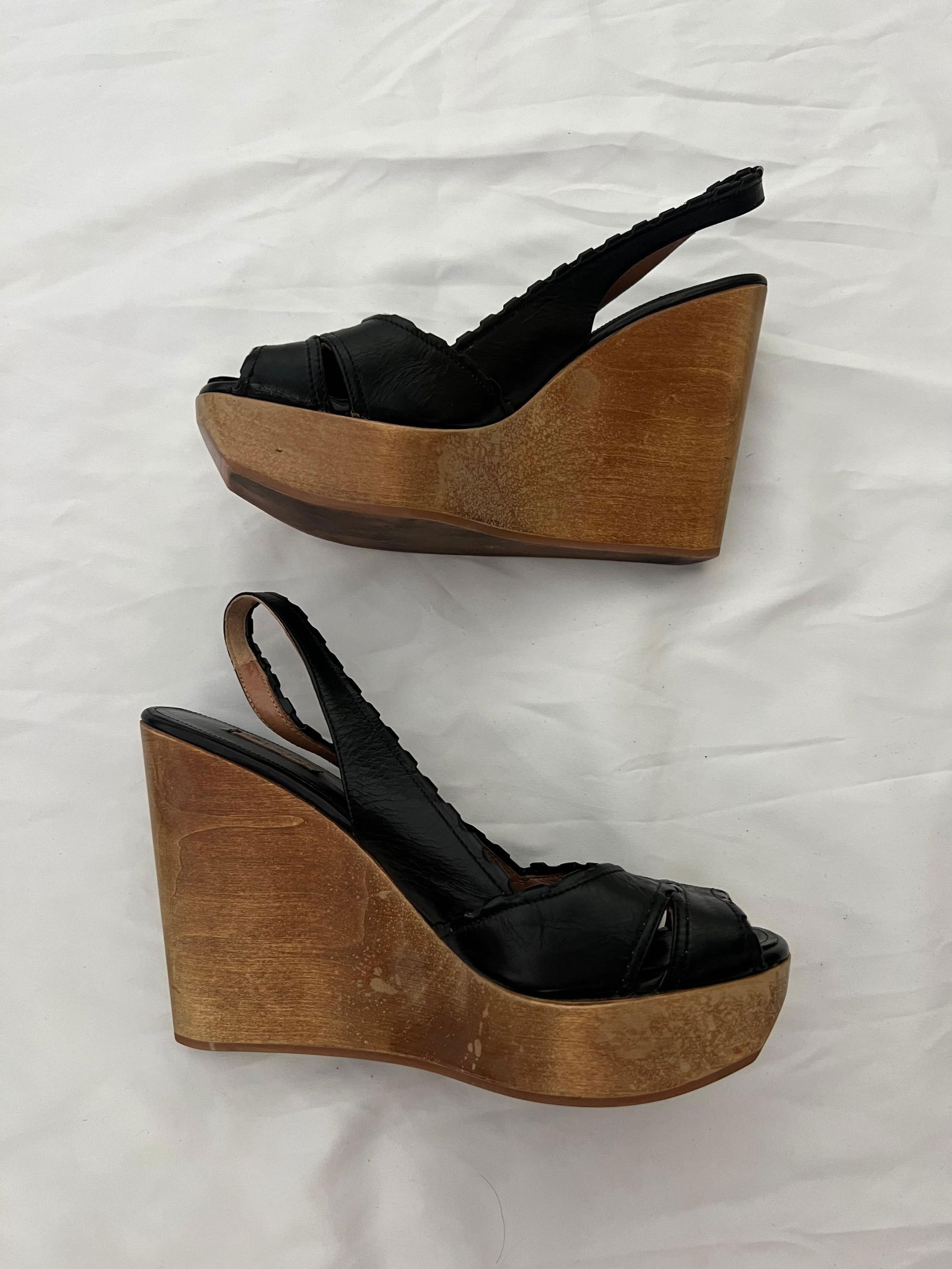 Alaia Paris Leather and Wood Platform Wedge Sandals, Size 40 - 8