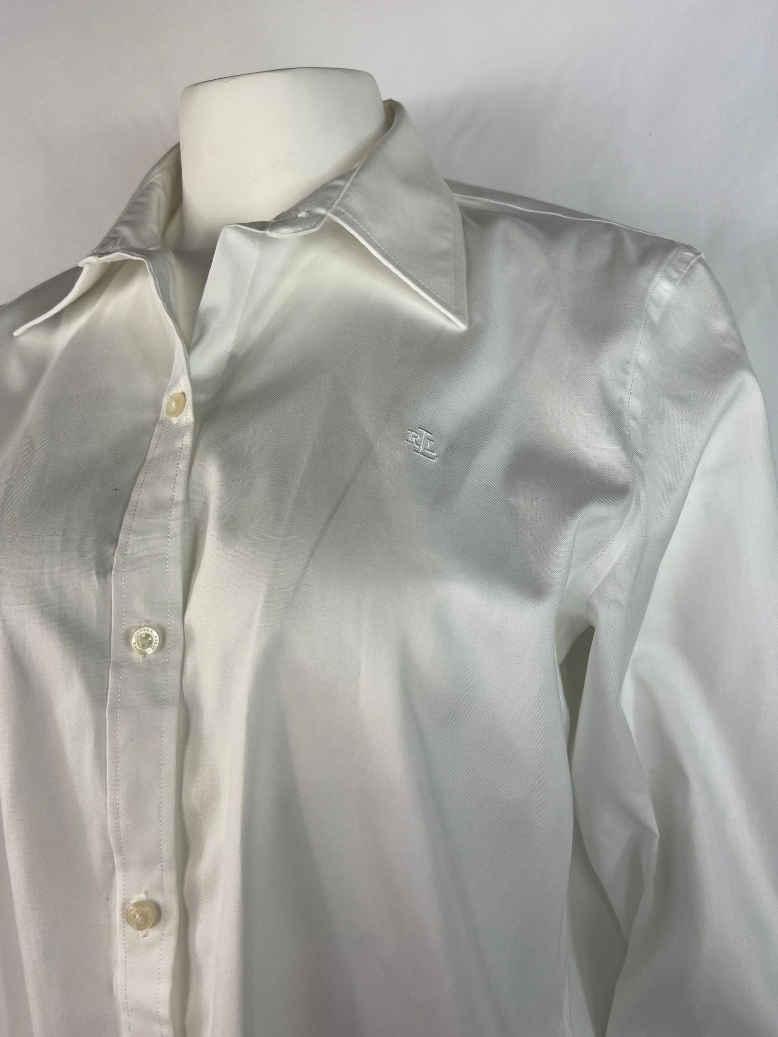 Ralph Lauren White Cotton Button Down Shirt Blouse, Size Large - 16
