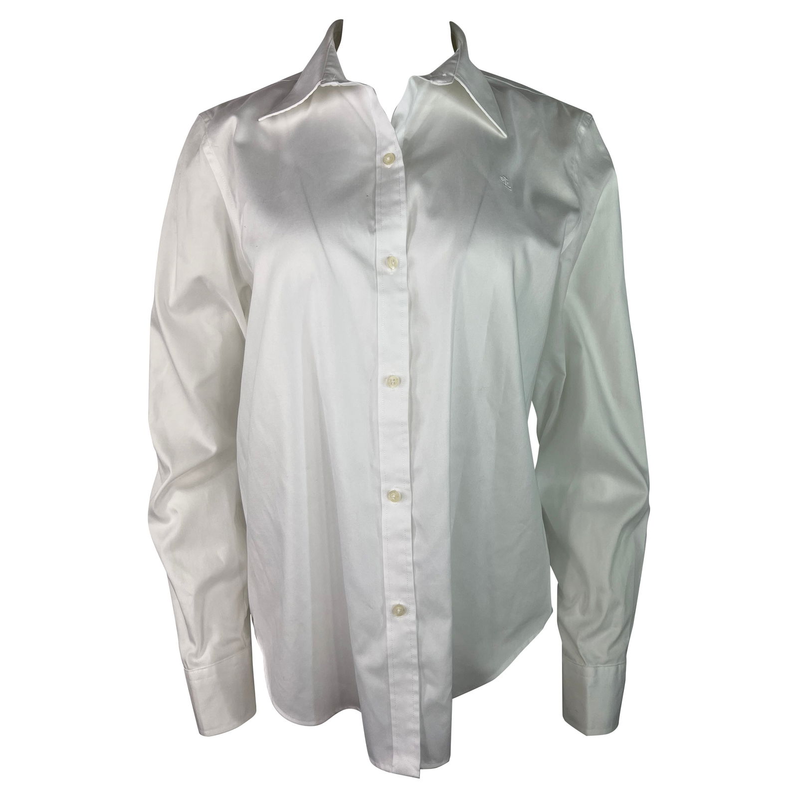 Ralph Lauren White Cotton Button Down Shirt Blouse, Size Large: Product details: The blouse features collar, front button down closure with button detail on the sleeves. Reserve: $200.00 Shipping: Domestic: Flat-rate of $85.99 to anywhere within the cont
